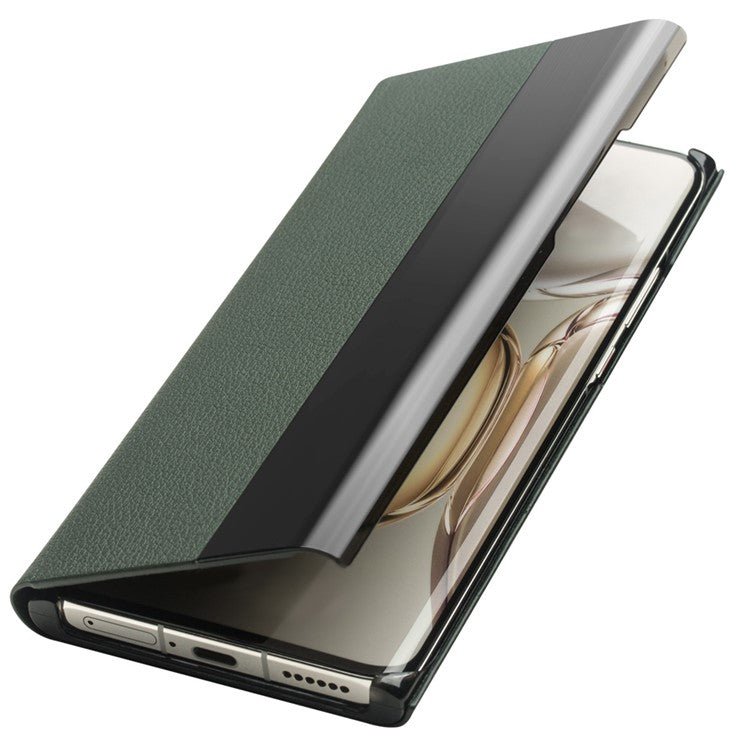 QIALINO View Window Design Ultra-Thin Top Layer Genuine Cowhide Leather Case Protective Phone Cover for Huawei P50 Pro - Green