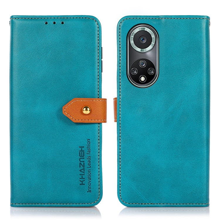 KHAZNEH Magnetic Golden Clasp Wallet Stand Leather Cover Inner TPU Phone Case for Huawei nova 9 Pro - Blue