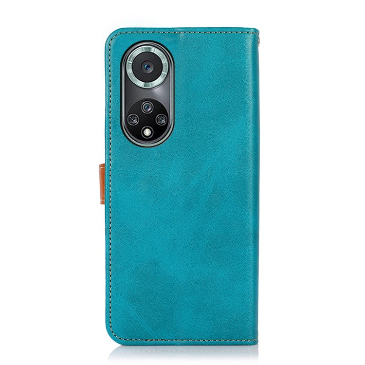 KHAZNEH Magnetic Golden Clasp Wallet Stand Leather Cover Inner TPU Phone Case for Huawei nova 9 Pro - Blue
