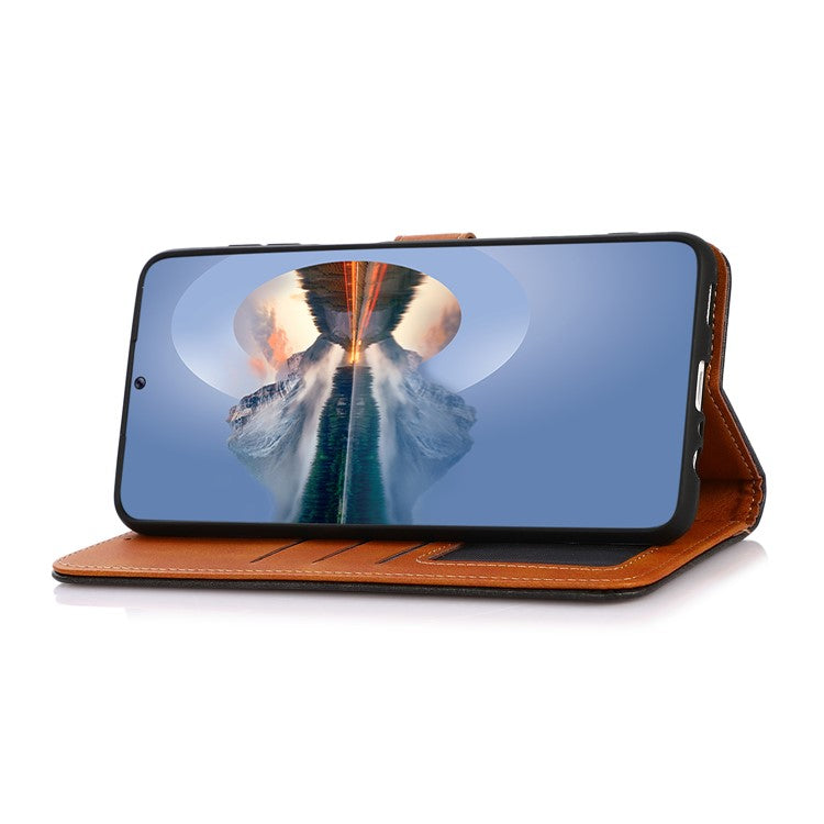 KHAZNEH Magnetic Golden Clasp Wallet Stand Leather Cover Inner TPU Phone Case for Huawei nova 9 Pro - Blue