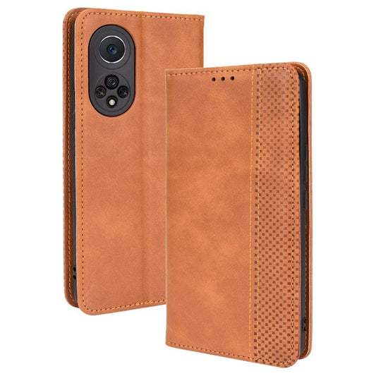 Anti-dust Retro Textured Surface Phone Leather Case Wallet Stand Protective Cover for Huawei nova 9 Pro / Honor 50 Pro - Brown