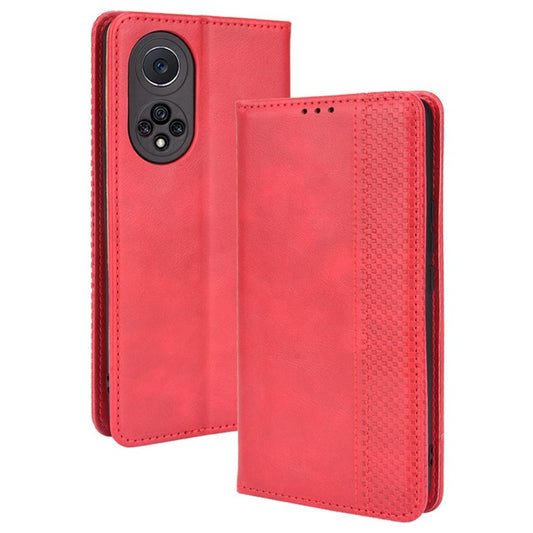 Anti-dust Retro Textured Surface Phone Leather Case Wallet Stand Protective Cover for Huawei nova 9 Pro / Honor 50 Pro - Red