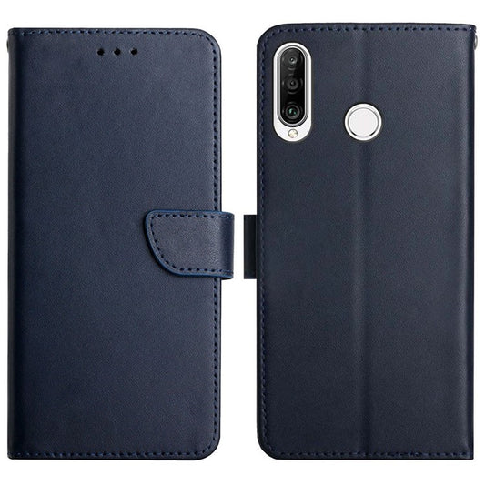 Anti-fall Genuine Leather Nappa Texture Flip Phone Covering Phone Case Magnetic Closure Stand Wallet for Huawei P30 Lite/P30 Lite New Edition/Nova 4e - Blue