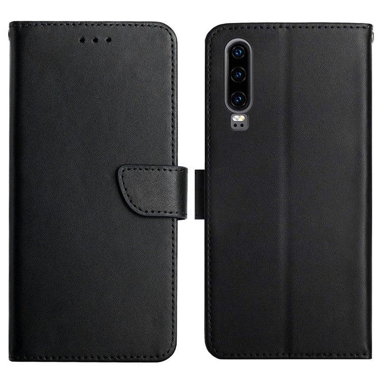 Nappa Texture Magnetic Closure Stand Wallet Case Flip Genuine Leather+TPU Phone Shell for Huawei P30 - Black