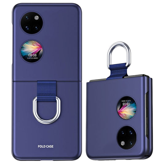 Ultra-Slim Hard PC Anti-Scratch Flip Rubberized Phone Cover with Webbing Metal Finger Ring for Huawei P50 Pocket / Pocket S - Blue