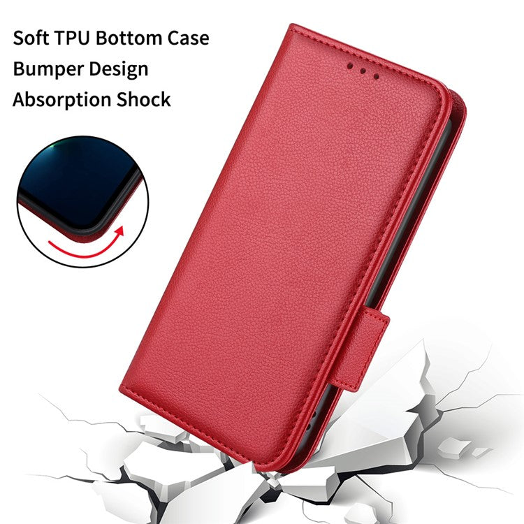 Double Magnetic Clasp Litchi Texture PU Leather Stand Flip Cover Anti-Fall Protective Wallet Phone Case for Huawei nova 8i / Honor 50 Lite - Red