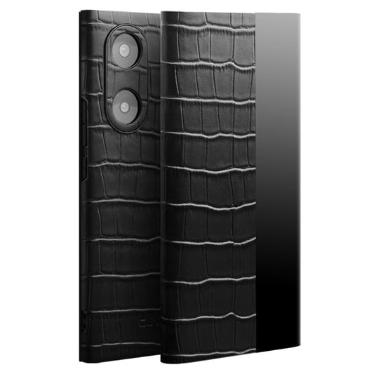 QIALINO Top Layer Cowhide Leather Phone Case for Honor 50/Huawei nova 9, Crocodile Texture View Window Protective Cover - Black