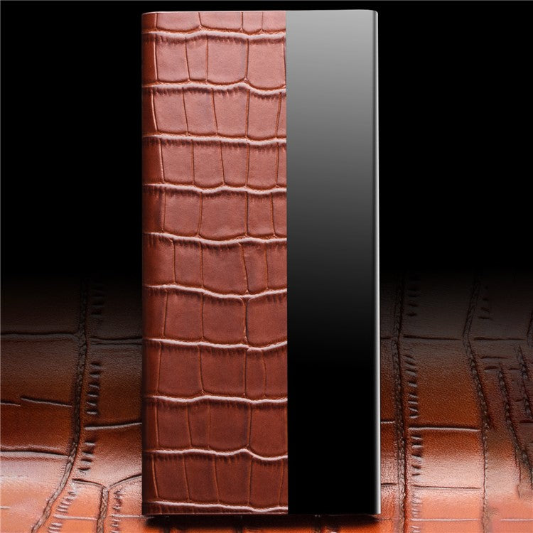 QIALINO Top Layer Cowhide Leather Phone Case for Honor 50/Huawei nova 9, Crocodile Texture View Window Protective Cover - Black