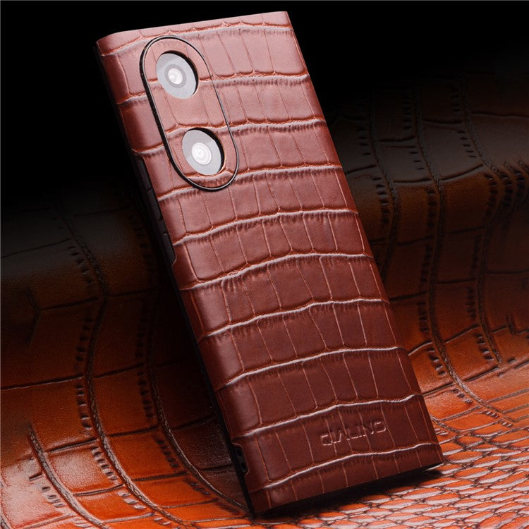 QIALINO Top Layer Cowhide Leather Phone Case for Honor 50/Huawei nova 9, Crocodile Texture View Window Protective Cover - Black