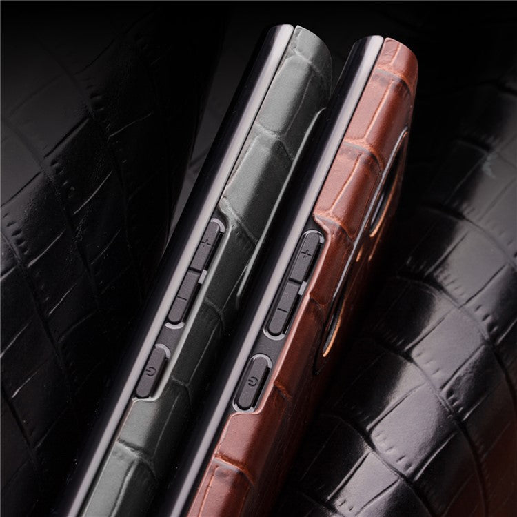QIALINO Top Layer Cowhide Leather Phone Case for Honor 50/Huawei nova 9, Crocodile Texture View Window Protective Cover - Black