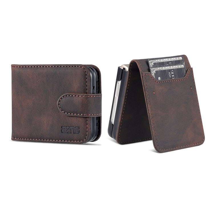 AZNS PU Leather Flip Phone Case for Huawei P50 Pocket / Pocket S, Folding All-Inclusive Protective Phone Cover with Card Slots - Brown