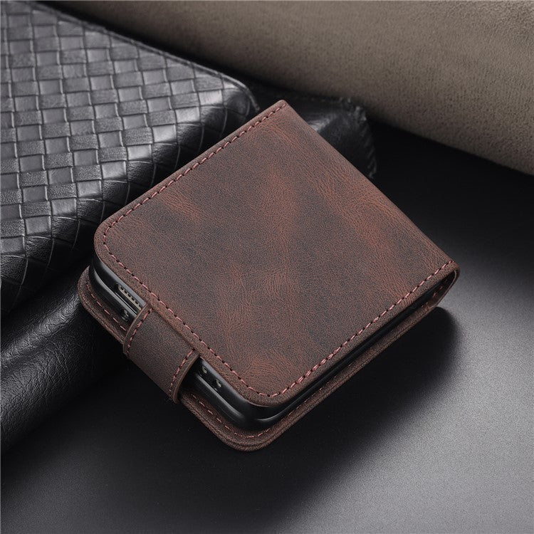 AZNS PU Leather Flip Phone Case for Huawei P50 Pocket / Pocket S, Folding All-Inclusive Protective Phone Cover with Card Slots - Brown