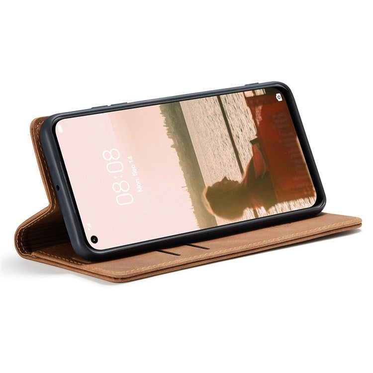 CASEME 013 Series for Huawei P40 lite 4G/Nova 7i/nova 6 SE PU Leather Folio Flip Wallet Cover Adjustable Stand Phone Case - Brown