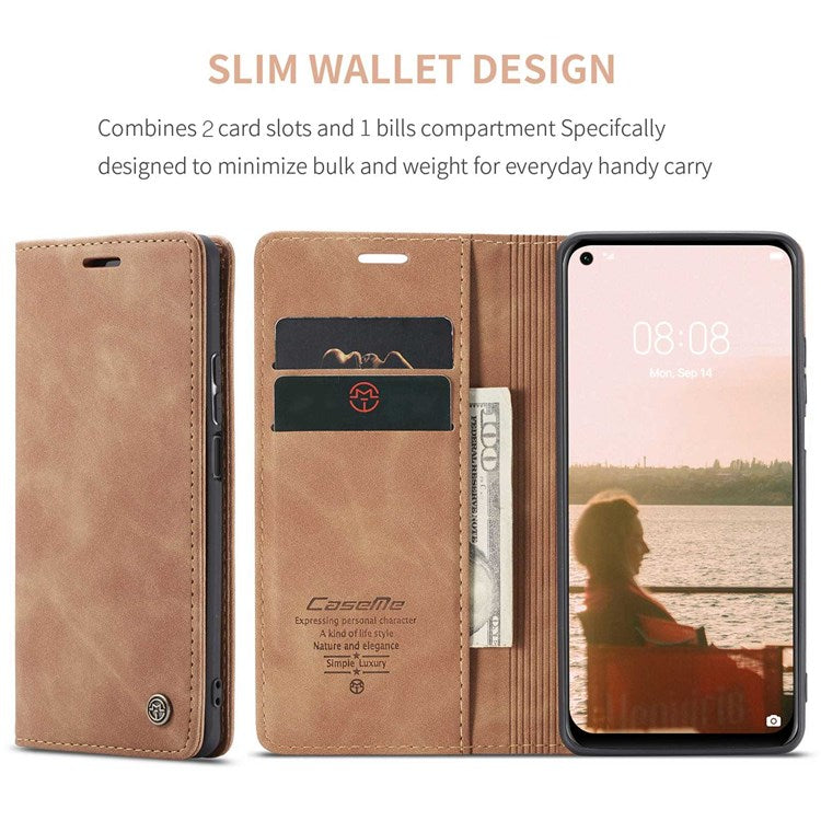 CASEME 013 Series for Huawei P40 lite 4G/Nova 7i/nova 6 SE PU Leather Folio Flip Wallet Cover Adjustable Stand Phone Case - Brown