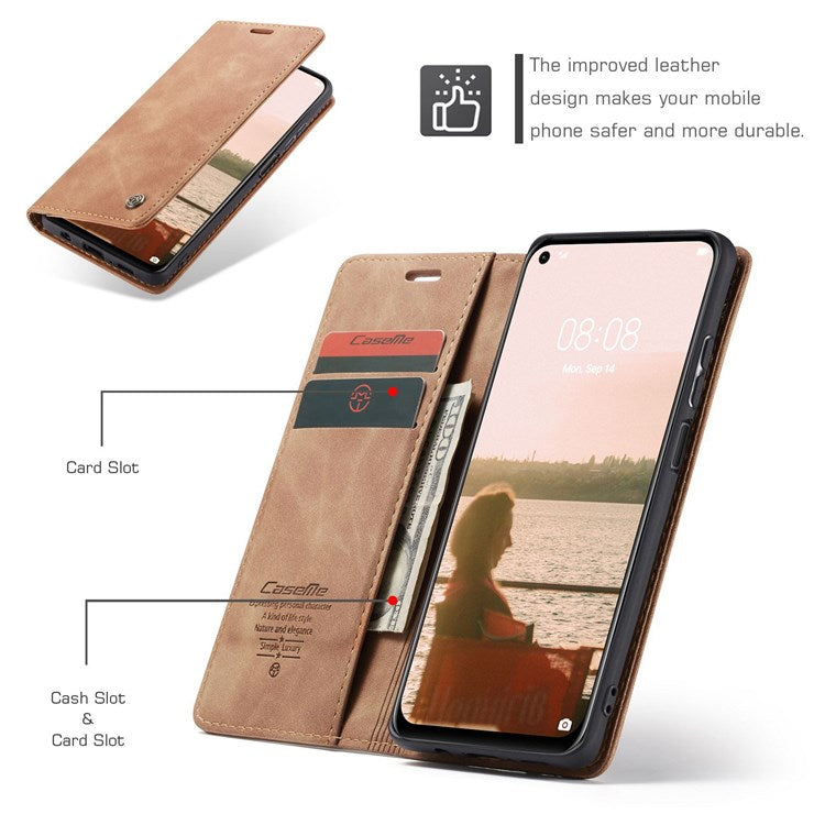 CASEME 013 Series for Huawei P40 lite 4G/Nova 7i/nova 6 SE PU Leather Folio Flip Wallet Cover Adjustable Stand Phone Case - Brown