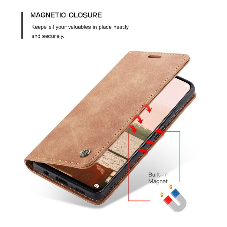 CASEME 013 Series for Huawei P40 lite 4G/Nova 7i/nova 6 SE PU Leather Folio Flip Wallet Cover Adjustable Stand Phone Case - Brown