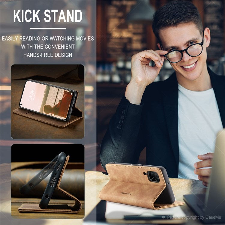 CASEME 013 Series for Huawei P40 lite 4G/Nova 7i/nova 6 SE PU Leather Folio Flip Wallet Cover Adjustable Stand Phone Case - Brown