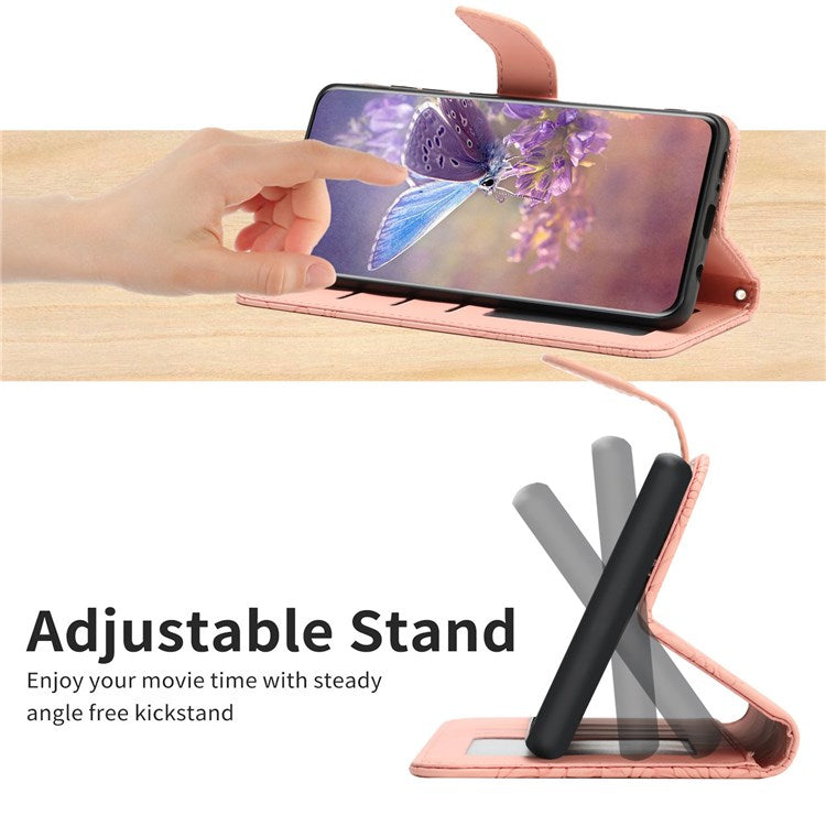 Skin-touch Feel PU Leather Case for Huawei P30 Pro, Butterfly and Flower Imprinting Pattern Shockproof Stand Wallet Cellphone Cover with Shoulder Strap - Pink