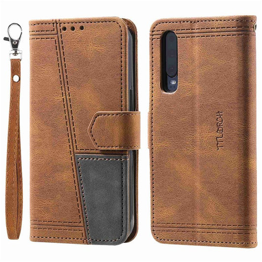 TTUDRCH 004 Splicing Skin-touch Phone Case for Huawei P30, PU Leather  Stand Wallet Cover with RFID Blocking Function - Brown