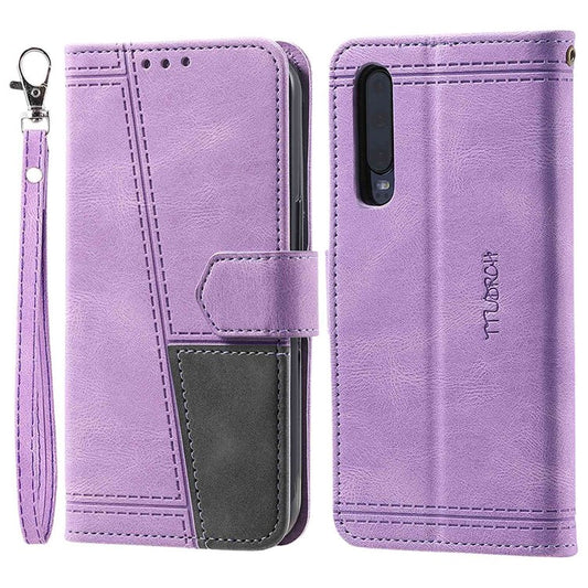 TTUDRCH 004 Splicing Skin-touch Phone Case for Huawei P30, PU Leather  Stand Wallet Cover with RFID Blocking Function - Purple