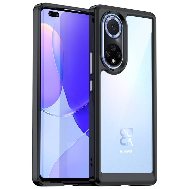 For Huawei nova 9 Pro/Honor 50 Pro Transparent Back Case Hybrid Acrylic + TPU Shockproof Cell Phone Protector with Independent Buttons - Black