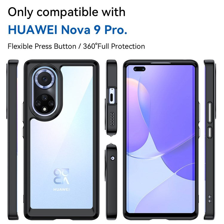 For Huawei nova 9 Pro/Honor 50 Pro Transparent Back Case Hybrid Acrylic + TPU Shockproof Cell Phone Protector with Independent Buttons - Black