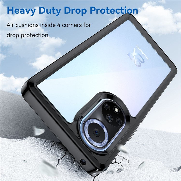 For Huawei nova 9 Pro/Honor 50 Pro Transparent Back Case Hybrid Acrylic + TPU Shockproof Cell Phone Protector with Independent Buttons - Black