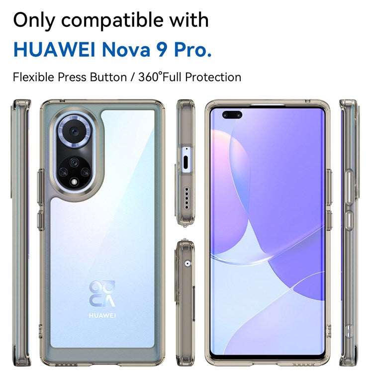 For Huawei nova 9 Pro/Honor 50 Pro Transparent Back Case Hybrid Acrylic + TPU Shockproof Cell Phone Protector with Independent Buttons - Transparent Grey