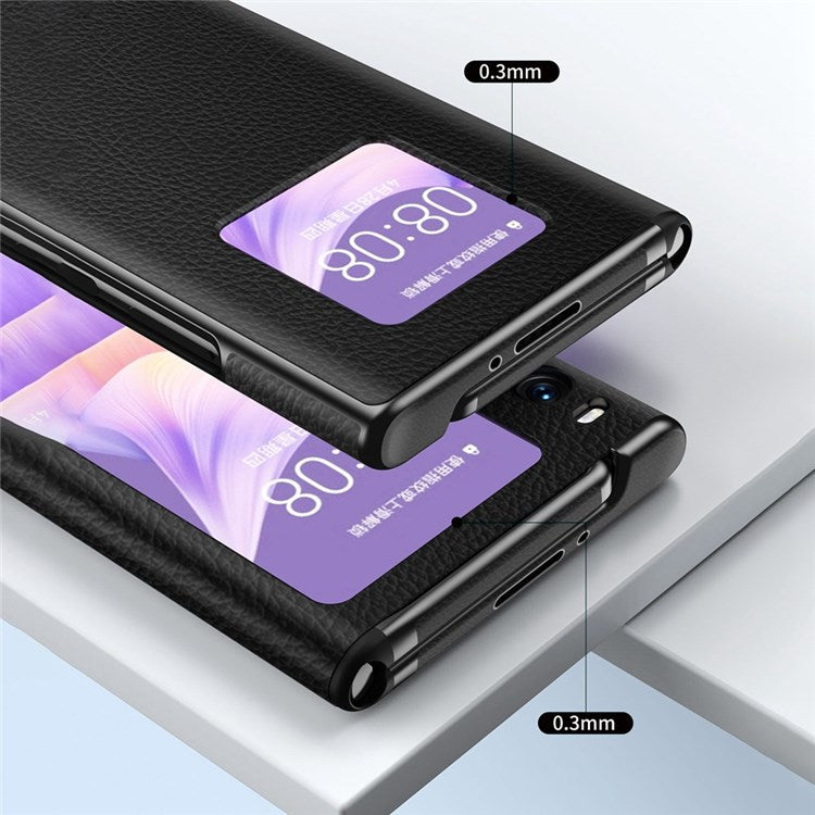 Hollow-out PU Leather Coated PC Phone Case for Huawei Mate Xs 2, Litchi Texture Magnetic Closure Kickstand Folding Phone Cover - White