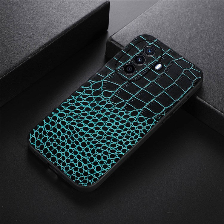 For Huawei Enjoy 50/nova Y70 4G/nova Y70 Plus 4G Crocodile Texture Genuine Cowhide Leather Coating Case Leather Soft TPU Hard PC Protection Phone Cover - Green