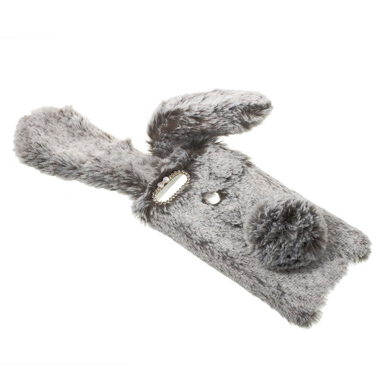 Bunny Shape Warm Fluffy Fur TPU Stand Back Cover for Huawei Honor 8 - Brown