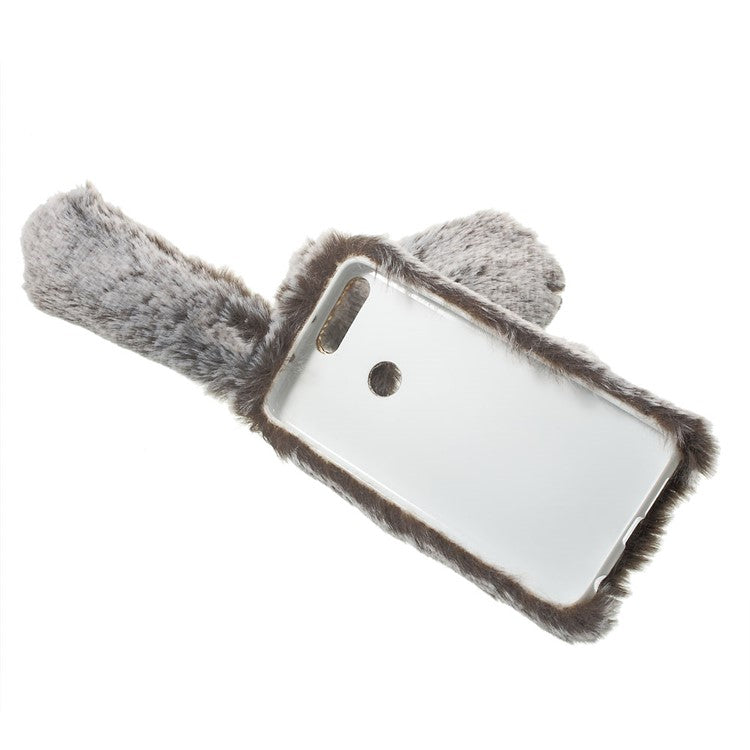 Bunny Shape Warm Fluffy Fur TPU Stand Back Cover for Huawei Honor 8 - Brown