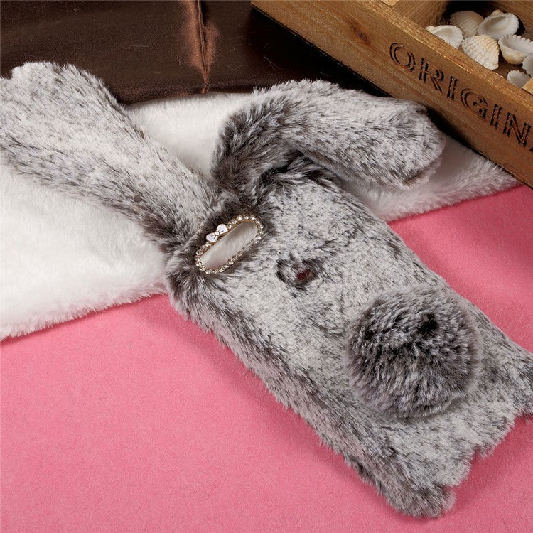 Bunny Shape Warm Fluffy Fur TPU Stand Back Cover for Huawei Honor 8 - Brown