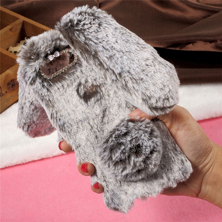 Bunny Shape Warm Fluffy Fur TPU Stand Back Cover for Huawei Honor 8 - Brown