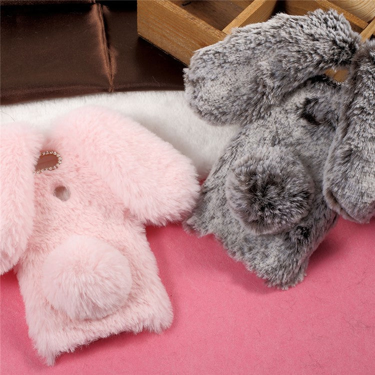 Bunny Shape Warm Fluffy Fur TPU Stand Back Cover for Huawei Honor 8 - Brown