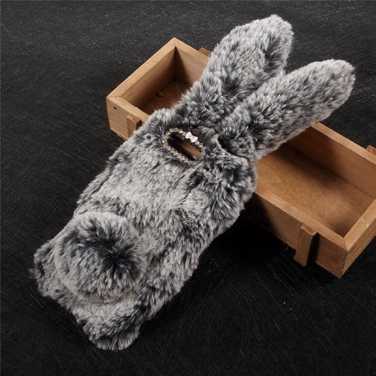 For Huawei Honor 9 Bunny Shape Rhinestone Warm Fluffy Fur TPU Shell Cover - Light Brown
