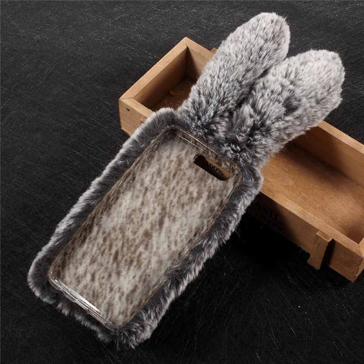 For Huawei Honor 9 Bunny Shape Rhinestone Warm Fluffy Fur TPU Shell Cover - Light Brown