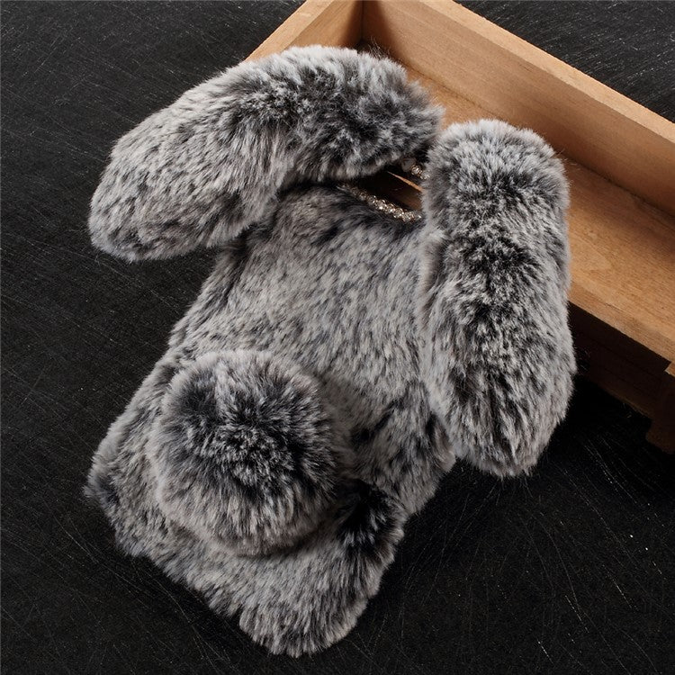 For Huawei Honor 9 Bunny Shape Rhinestone Warm Fluffy Fur TPU Shell Cover - Light Brown