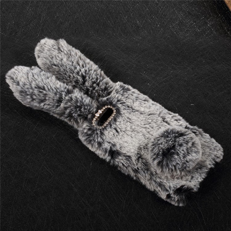 For Huawei Honor 9 Bunny Shape Rhinestone Warm Fluffy Fur TPU Shell Cover - Light Brown