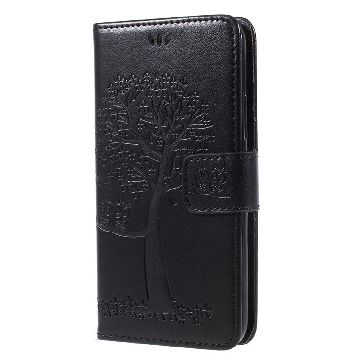 Imprint Tree Owl Magnetic Wallet PU Leather Stand Case for Motorola Moto G5S - Black