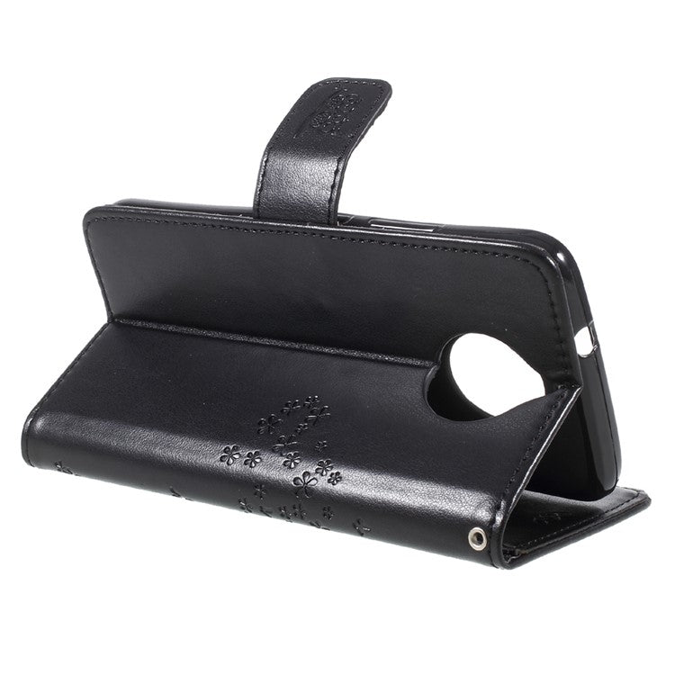 Imprint Tree Owl Magnetic Wallet PU Leather Stand Case for Motorola Moto G5S - Black