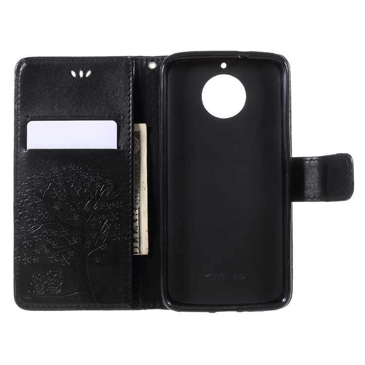 Imprint Tree Owl Magnetic Wallet PU Leather Stand Case for Motorola Moto G5S - Black
