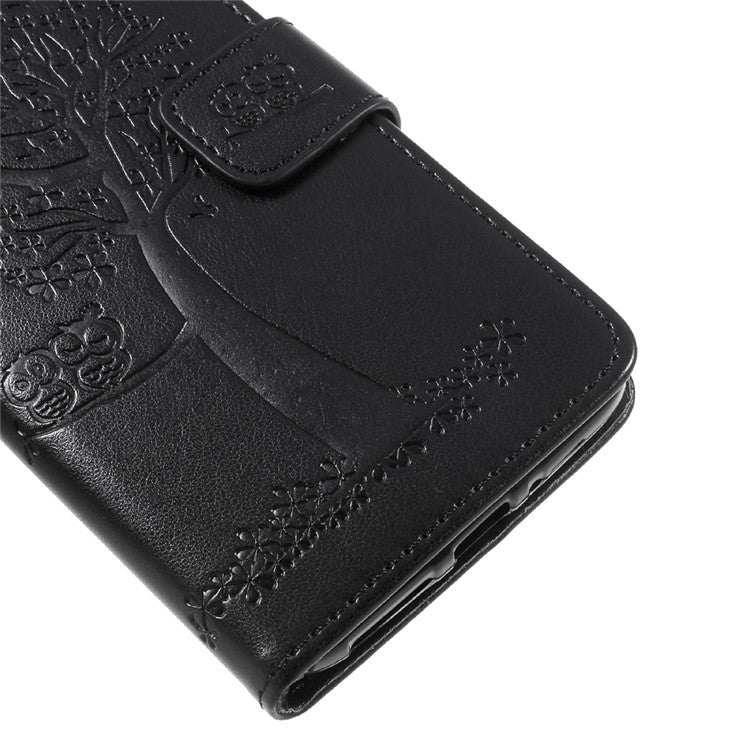 Imprint Tree Owl Magnetic Wallet PU Leather Stand Case for Motorola Moto G5S - Black