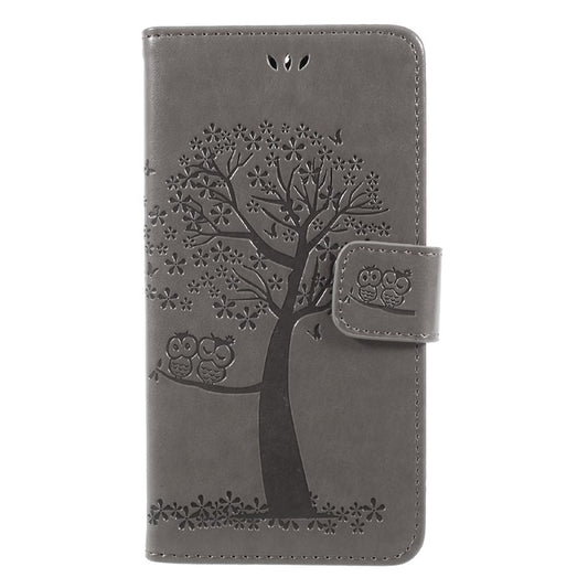 Imprint Tree Owl Magnetic Wallet PU Leather Stand Shell for Motorola Moto G5S - Grey