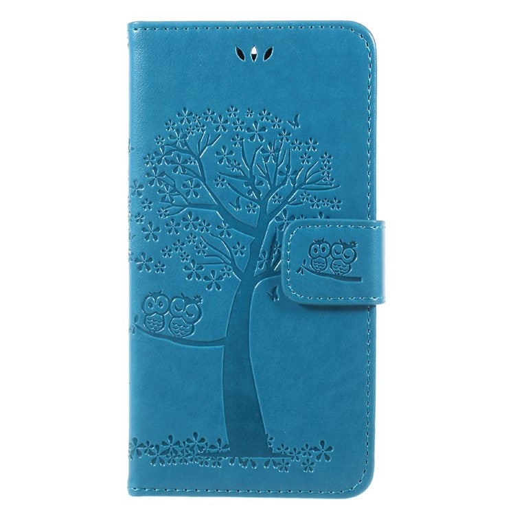 Imprint Tree Owl Magnetic Wallet PU Leather Stand Cover for Motorola Moto G5S - Blue