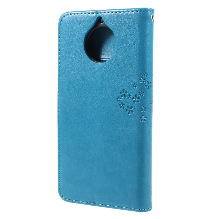 Imprint Tree Owl Magnetic Wallet PU Leather Stand Cover for Motorola Moto G5S - Blue