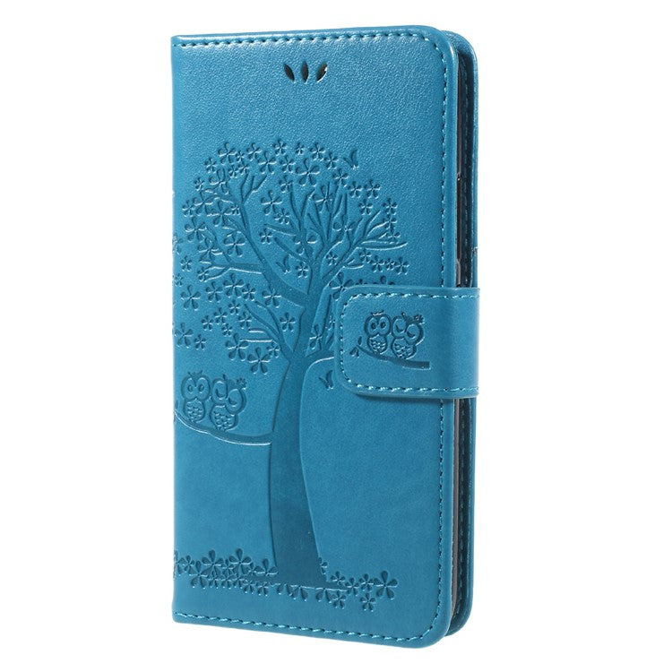 Imprint Tree Owl Magnetic Wallet PU Leather Stand Cover for Motorola Moto G5S - Blue