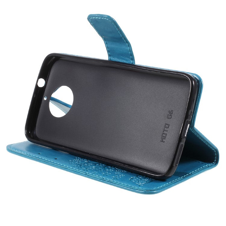 Imprint Tree Owl Magnetic Wallet PU Leather Stand Cover for Motorola Moto G5S - Blue