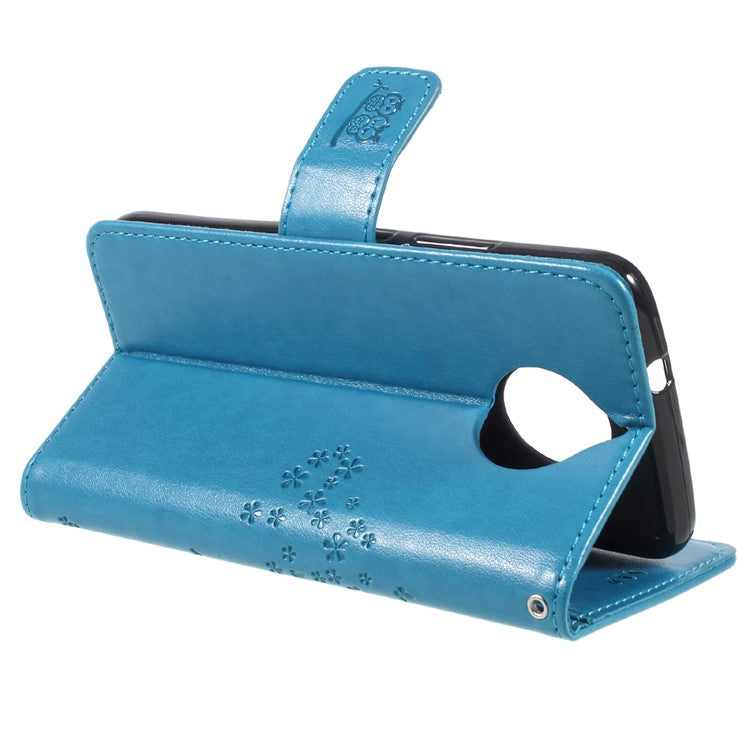Imprint Tree Owl Magnetic Wallet PU Leather Stand Cover for Motorola Moto G5S - Blue