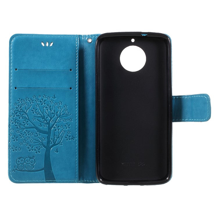 Imprint Tree Owl Magnetic Wallet PU Leather Stand Cover for Motorola Moto G5S - Blue